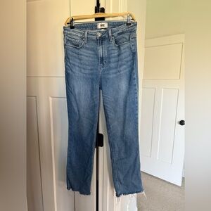 PAIGE Cindy Raw Hem High Rise Light Blue Straight Leg Jeans
